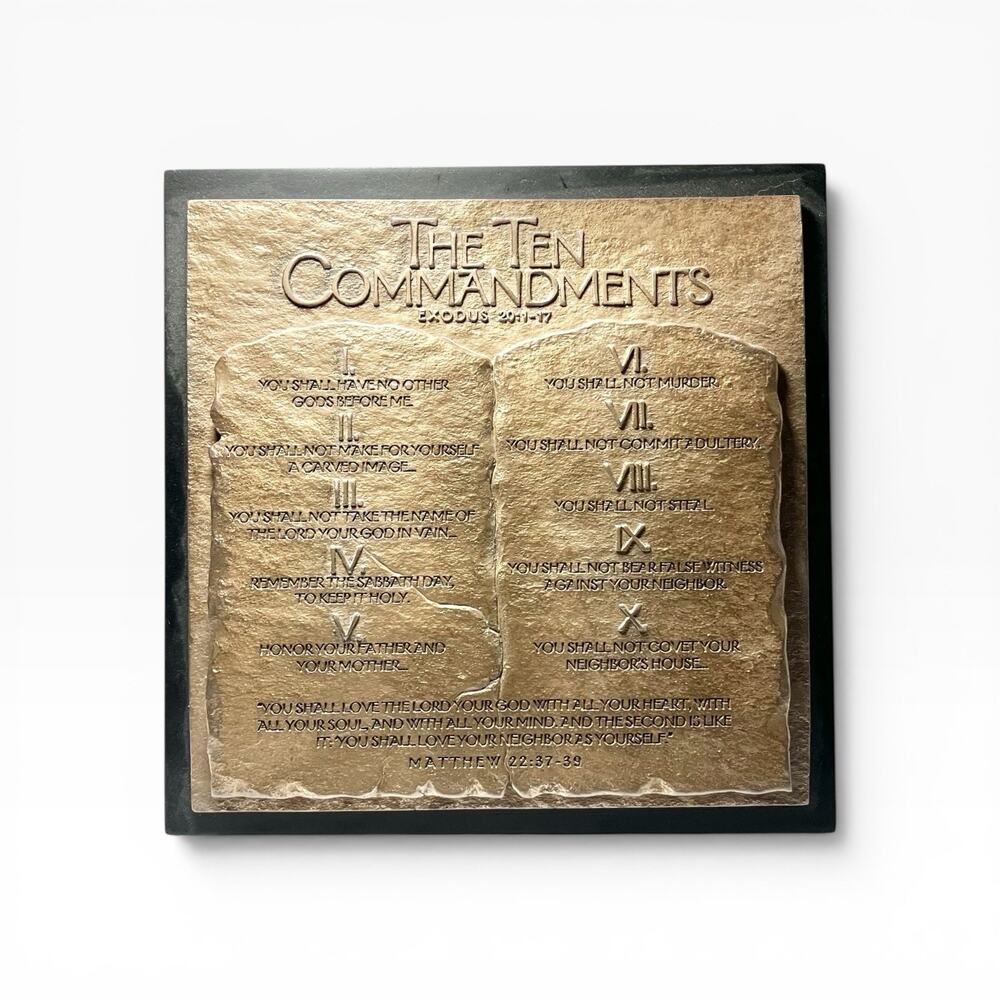 Ten Commandments Standing Hanging Bronze-Style Cast Stone Sculpture Plaque 8.5”